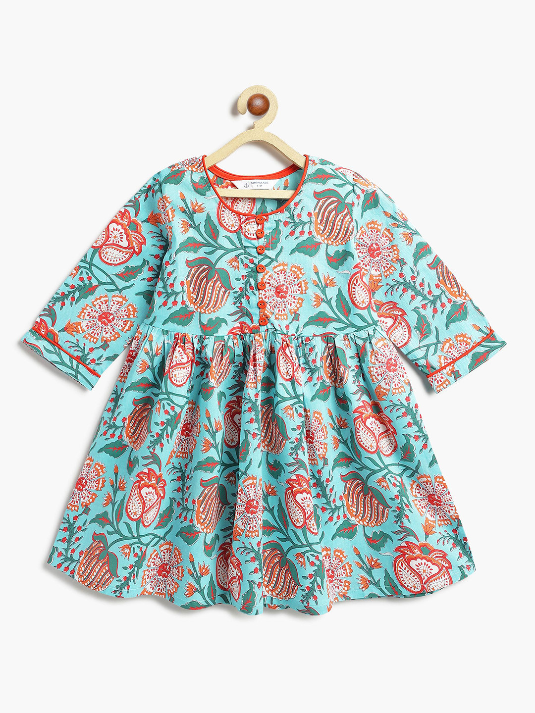Campana Girls Floral Printed Screen Print Daily Cotton Anarkali Kurta
