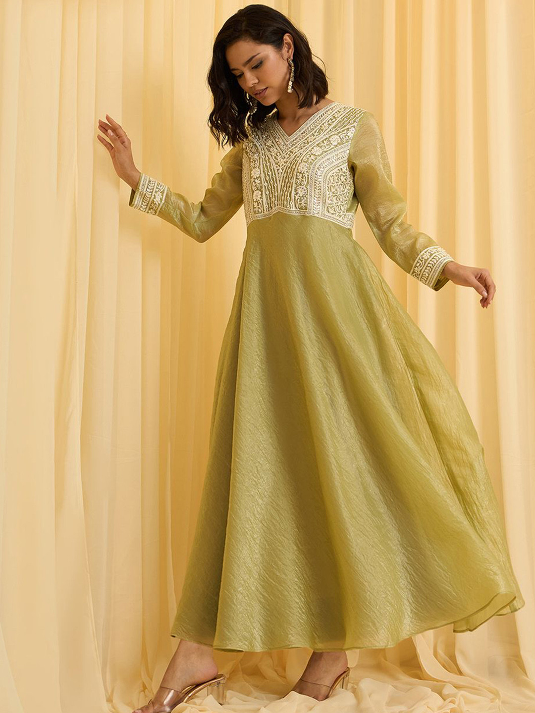 CHHAAP Women Embroidered Pleated Ethnic Dresses