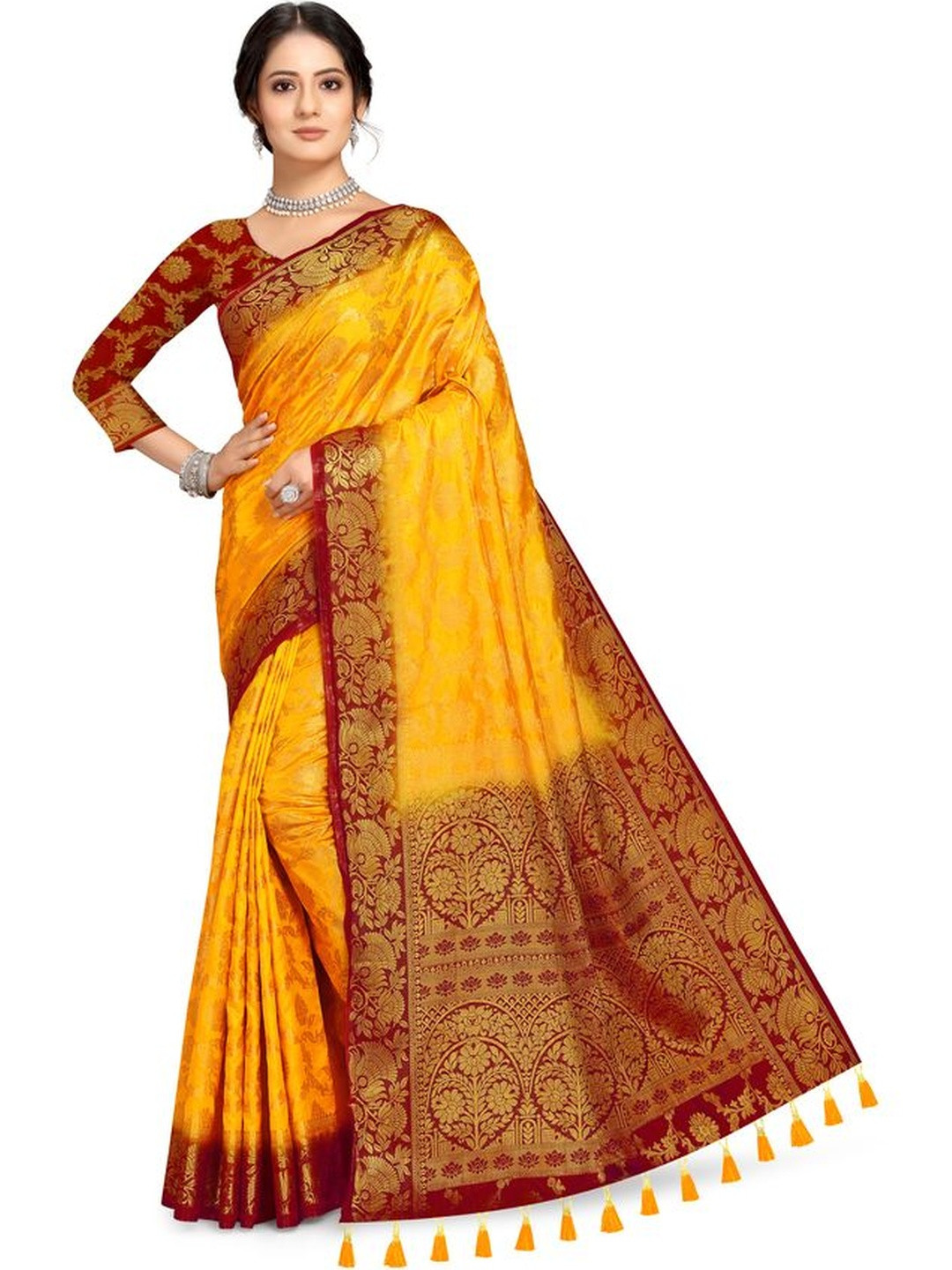 COSBILA FASHION Ethnic Motifs Zari Silk Cotton Handloom Banarasi Saree