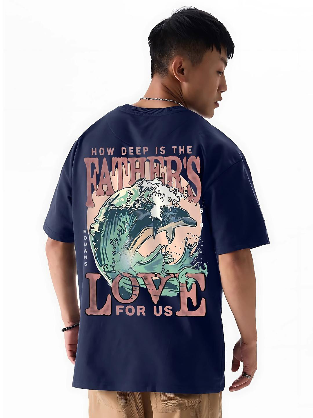 MEGAKART Men Navy Blue Printed Oversized Streetwear T-shirt