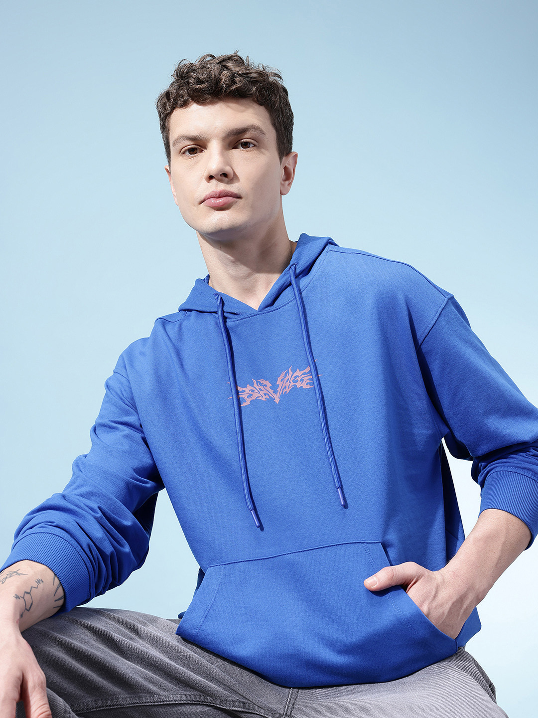 glitchez Hooded Relaxed Fit Terry Sweatshirt
