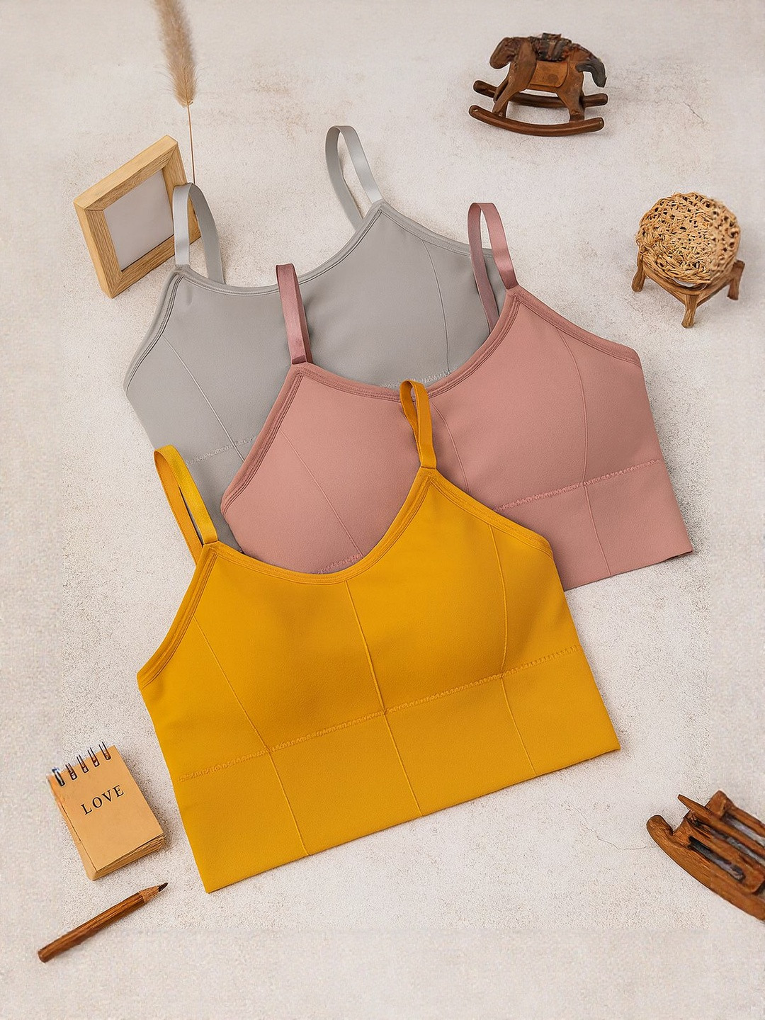 FiveFlag Women Multi Colored Set Of 3 Cotton Lightly Padded Everyday Bra