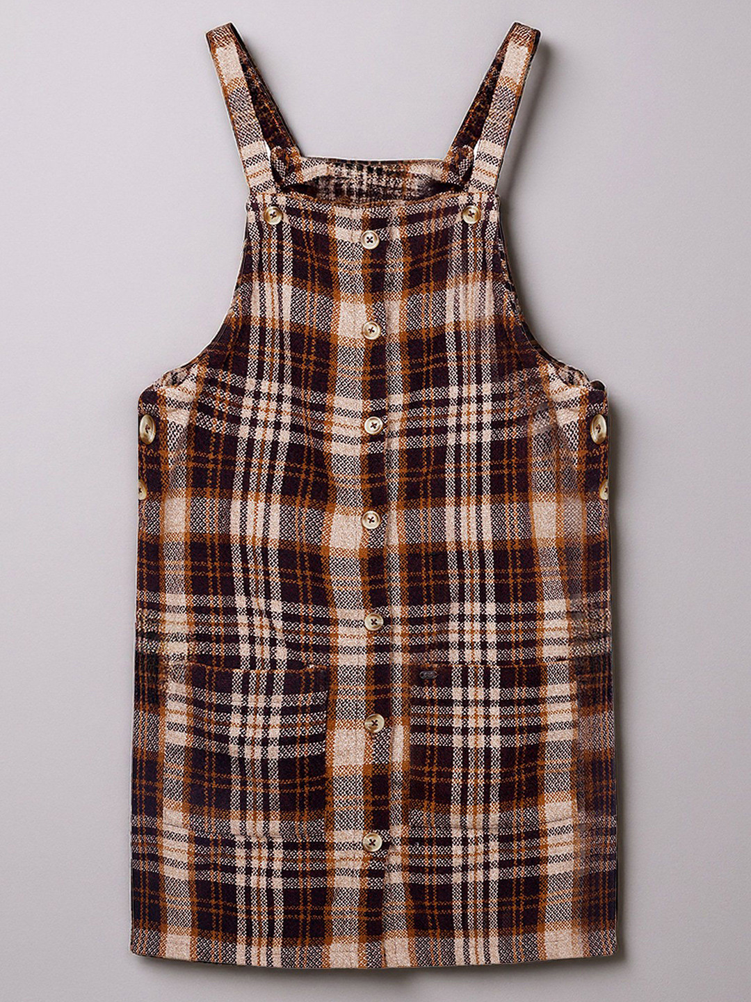 Purple United Kids Girls Brown Checked Dungarees