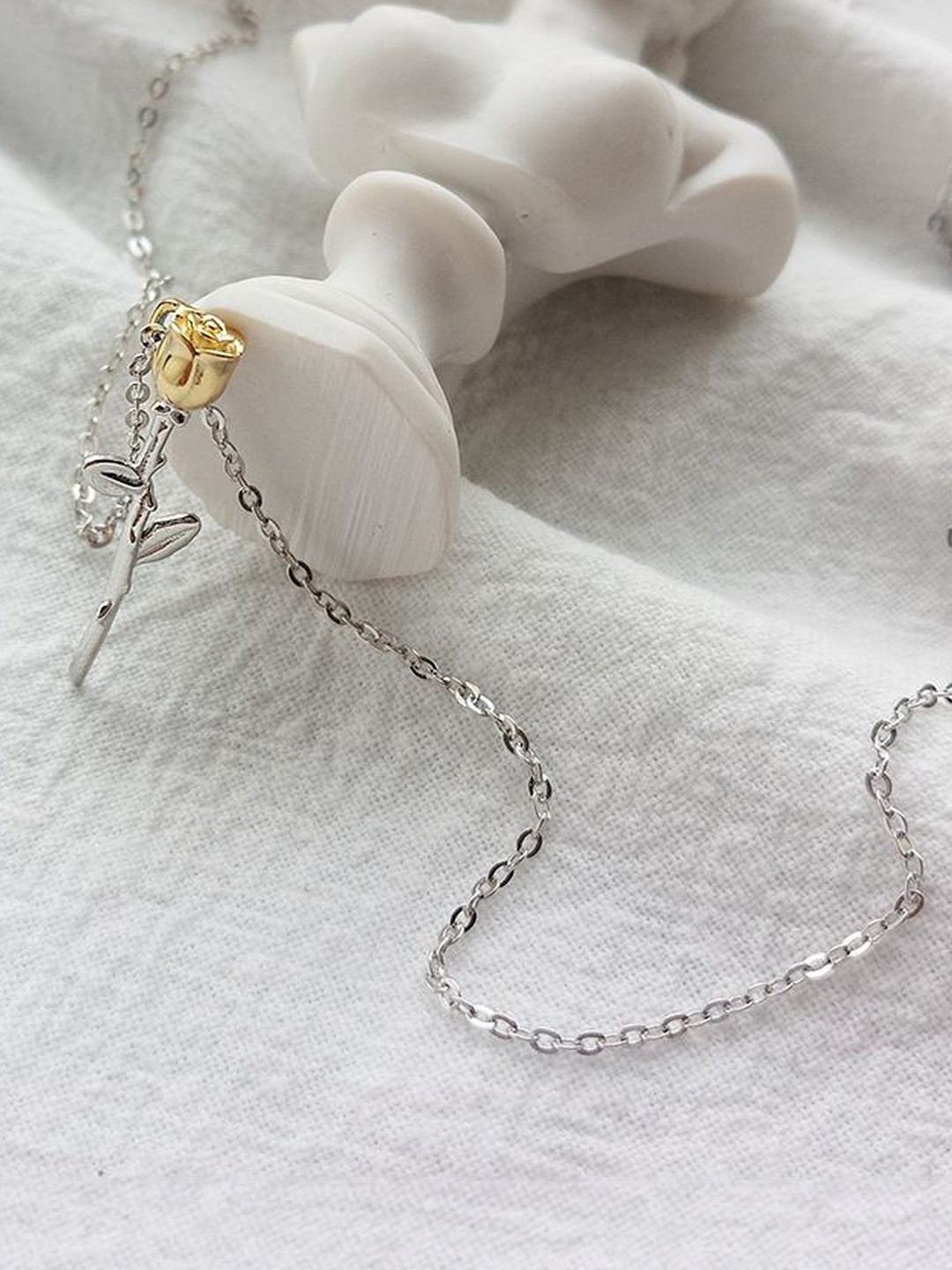 MYSTICFLAVIA Milano Golden Rose Pendant Silver Necklace