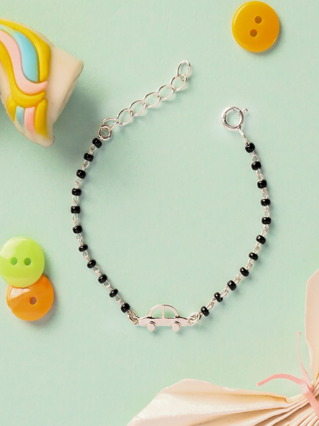 Clara Kids 925 Sterling Silver Rhodium-Plated Nazariya Car Link Bracelet