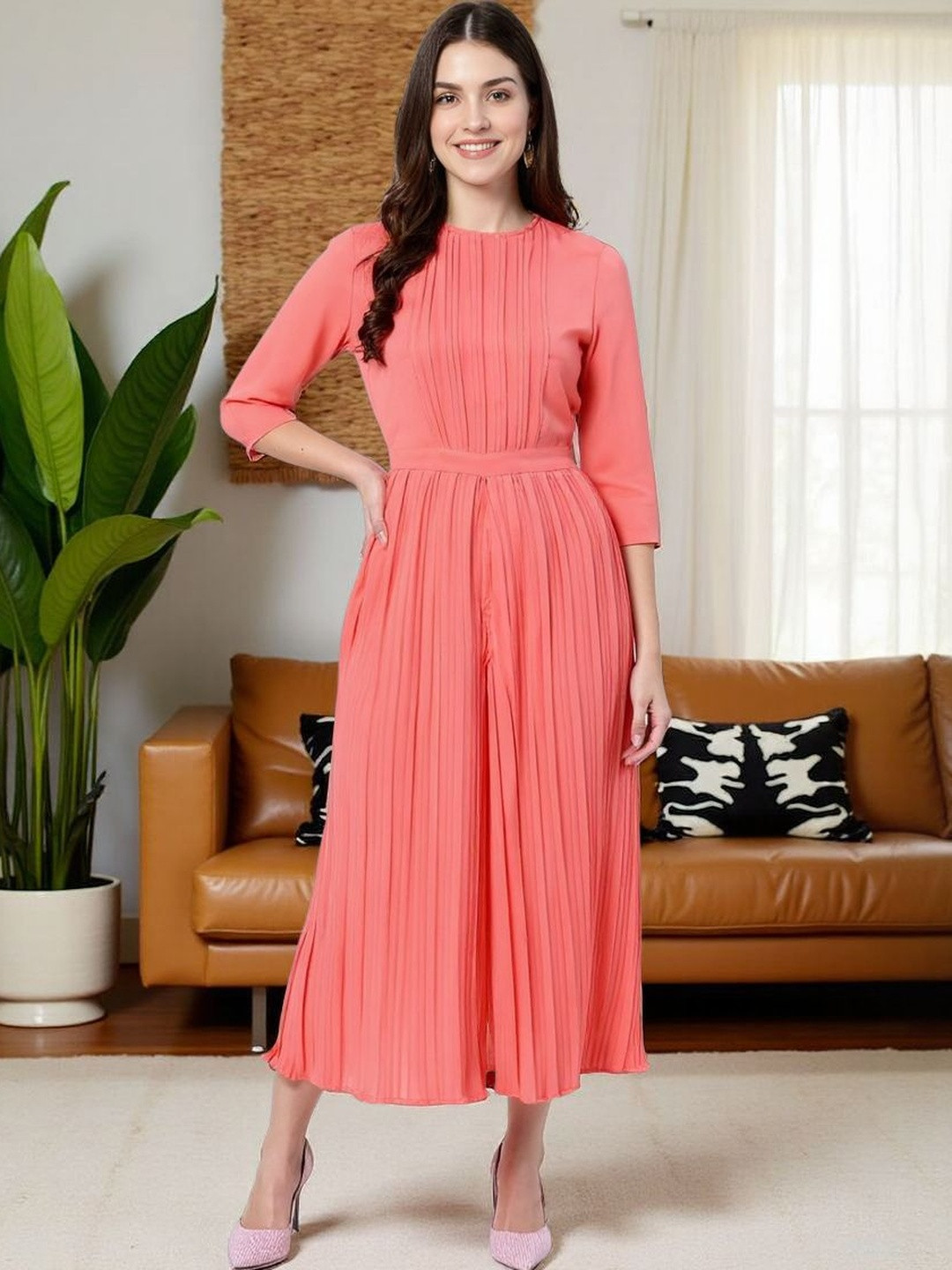 SZN Women Coral Pleated  Jumpsuit