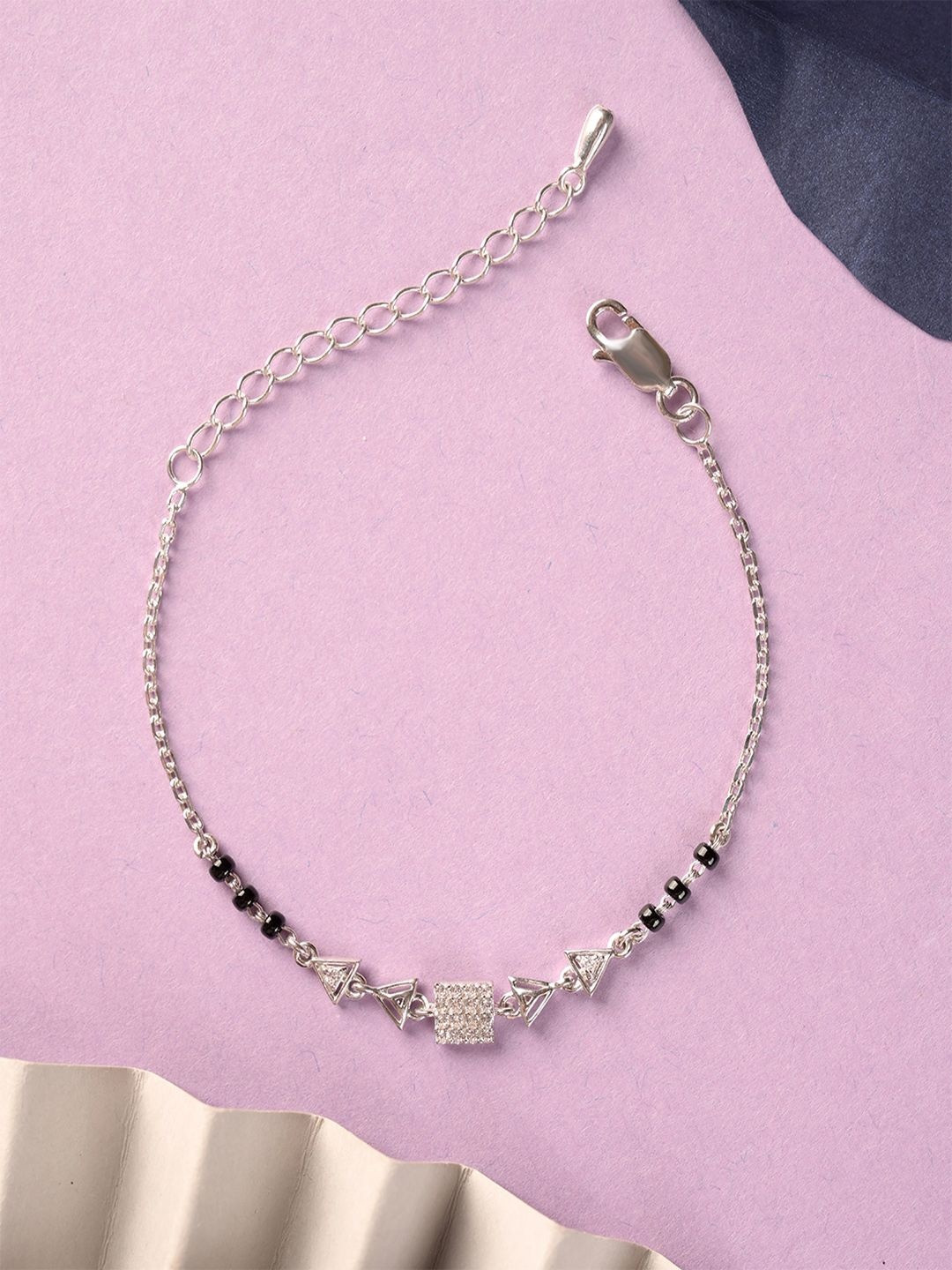 Clara 925 Silver Rhodium-Plated Cubic Zirconia Studded Aniya Mangalsutra Link Bracelet