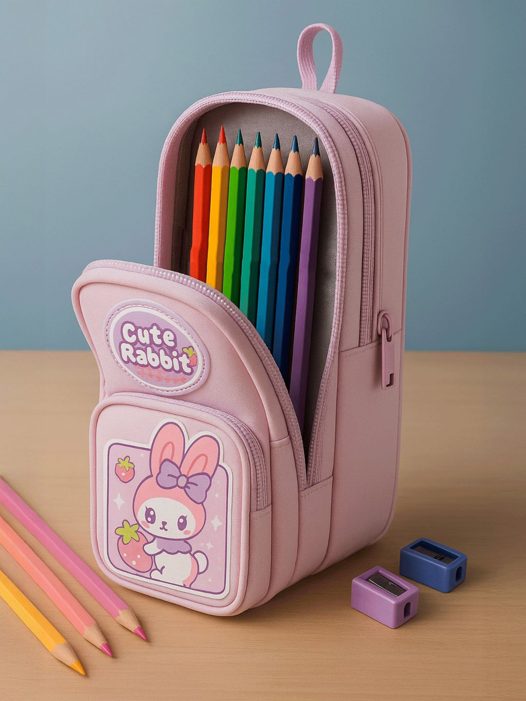 Famyo Cute Pink Rabbit Self Design Pencil Stationery