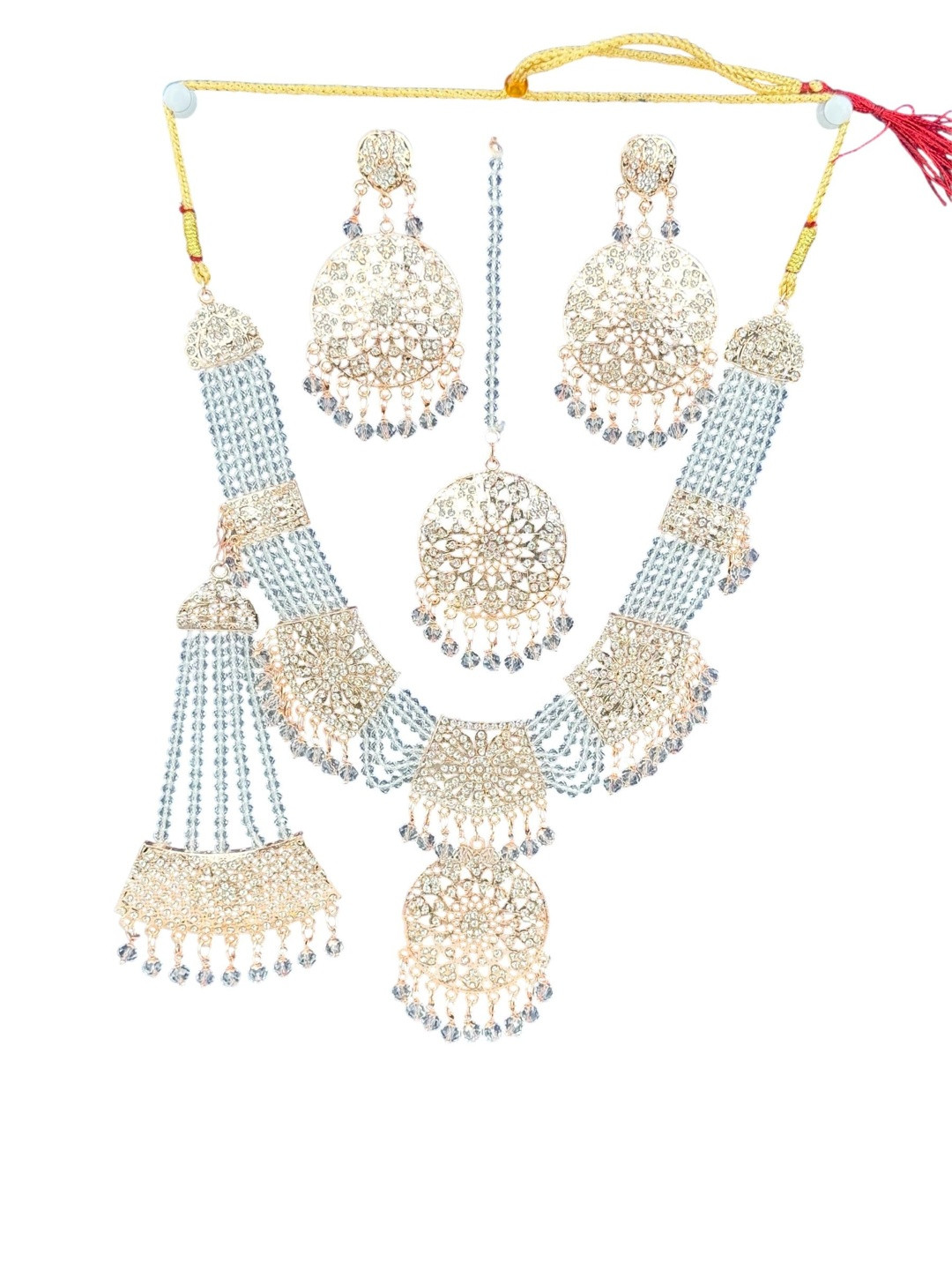 shreeji jewels Rose-Gold Plated Artificial Stones Studded And Beaded Jewellery Set