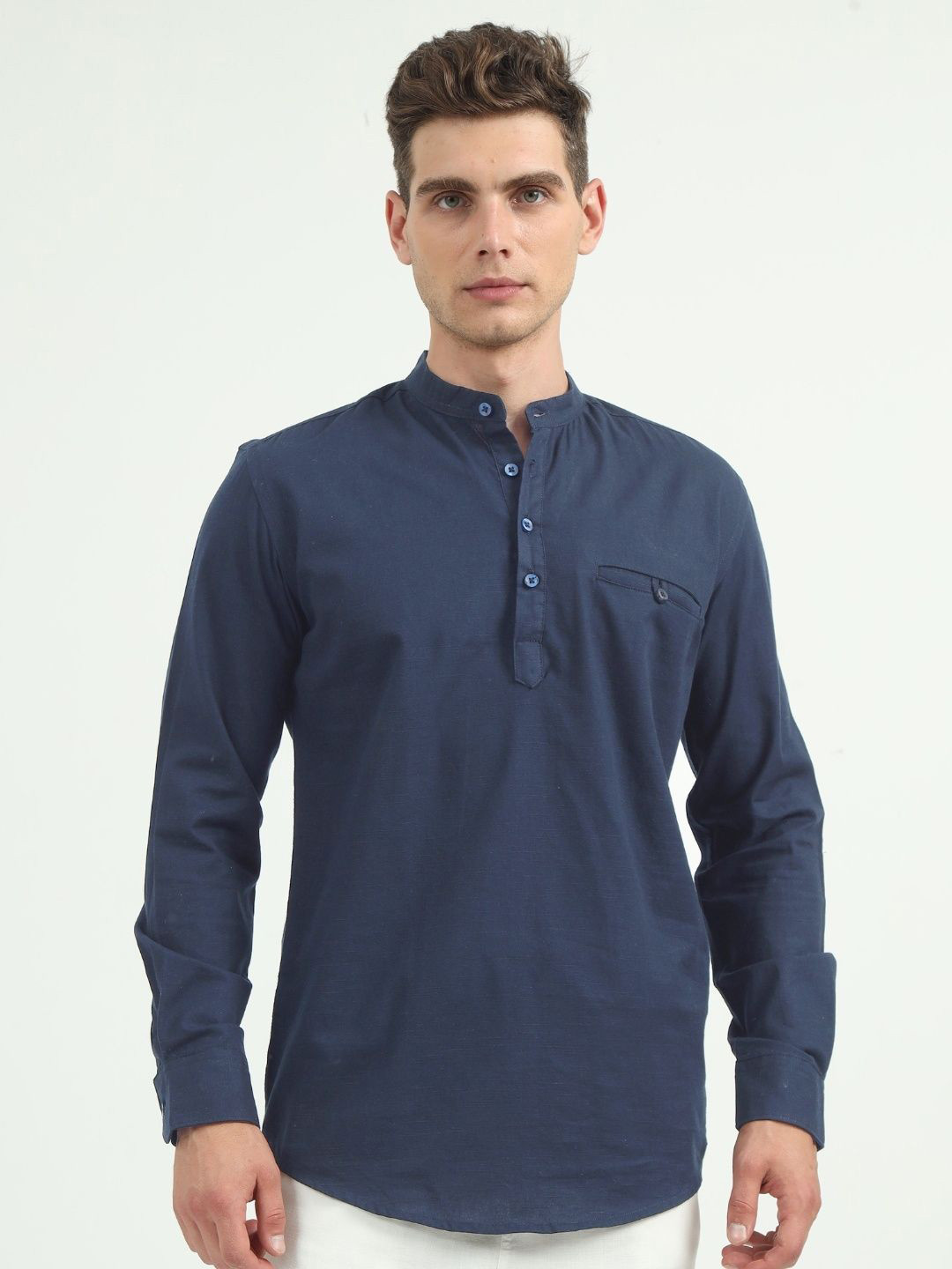 VROJASS Men Solid Mandarin Collar Straight Kurta