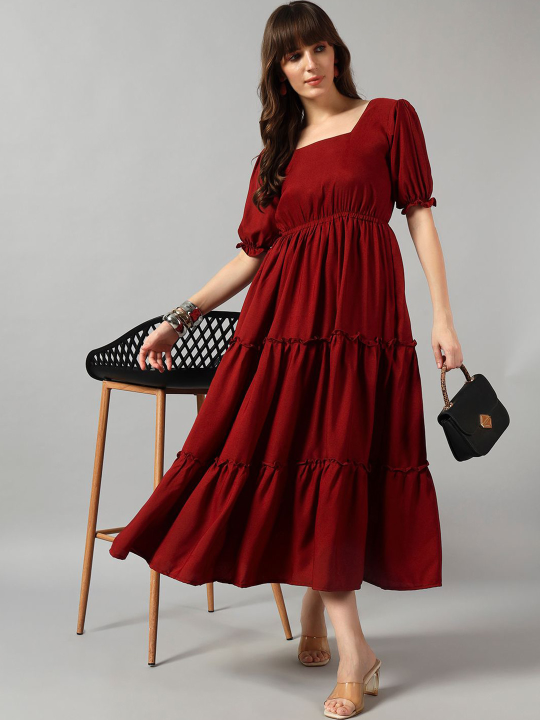 Raiyani Enterprise Tiered Gathered Or Pleated Fit & Flare Midi Dress