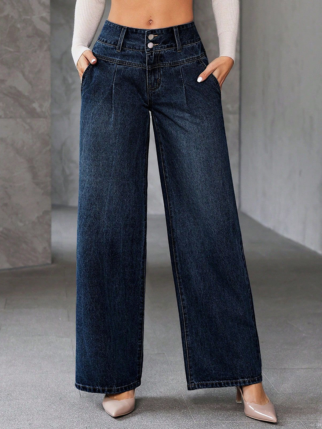 ROBECULT COLLECTION Women Loose  Med-Rise  Wide Leg Stretchable Jeans