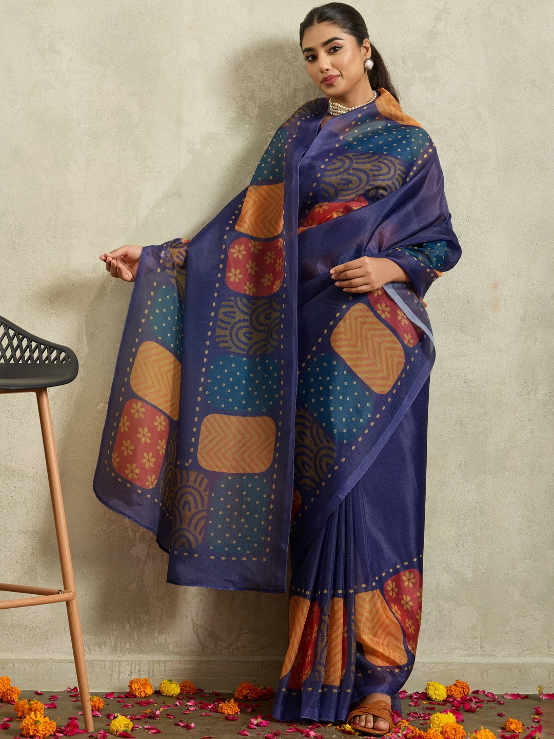 RACHNA Tissue Digital Bandhani Printed Ready To Wear Saree