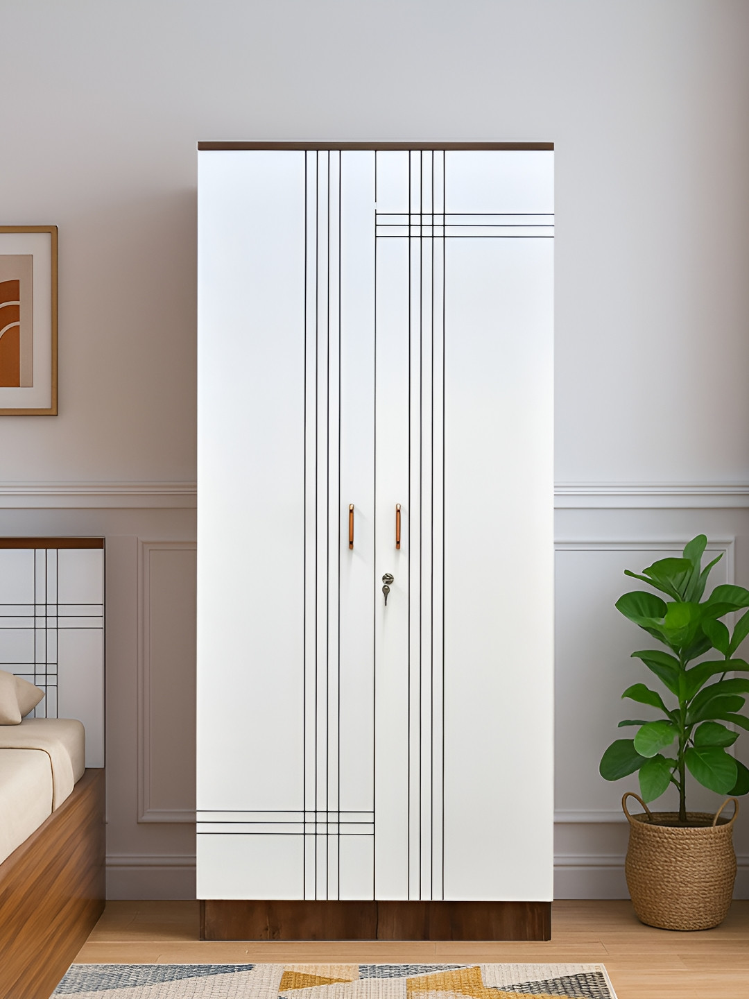 Outkraft  Brown & White 2 Door Wardrobe