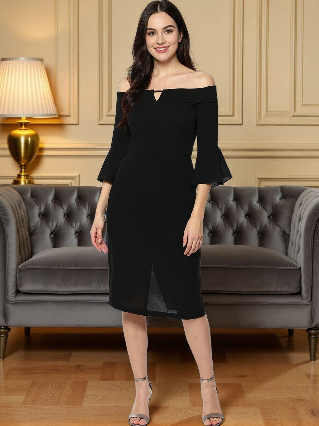 SZN Off-Shoulder Fit & Flare Midi Dress