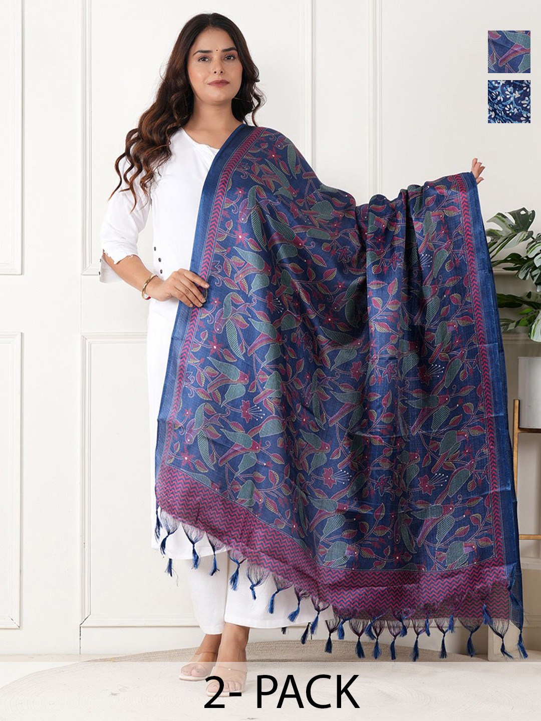 URBAN KANYA Selection Of 2 Birds Printed Pure Silk Dupattas