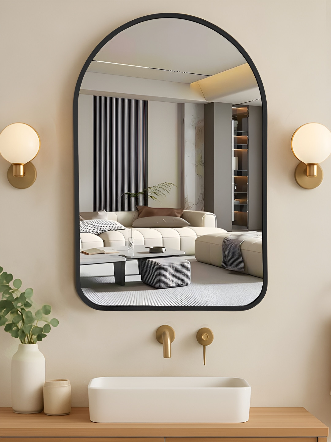 Art Street Black Arch Shaped Glass Wall Mirror