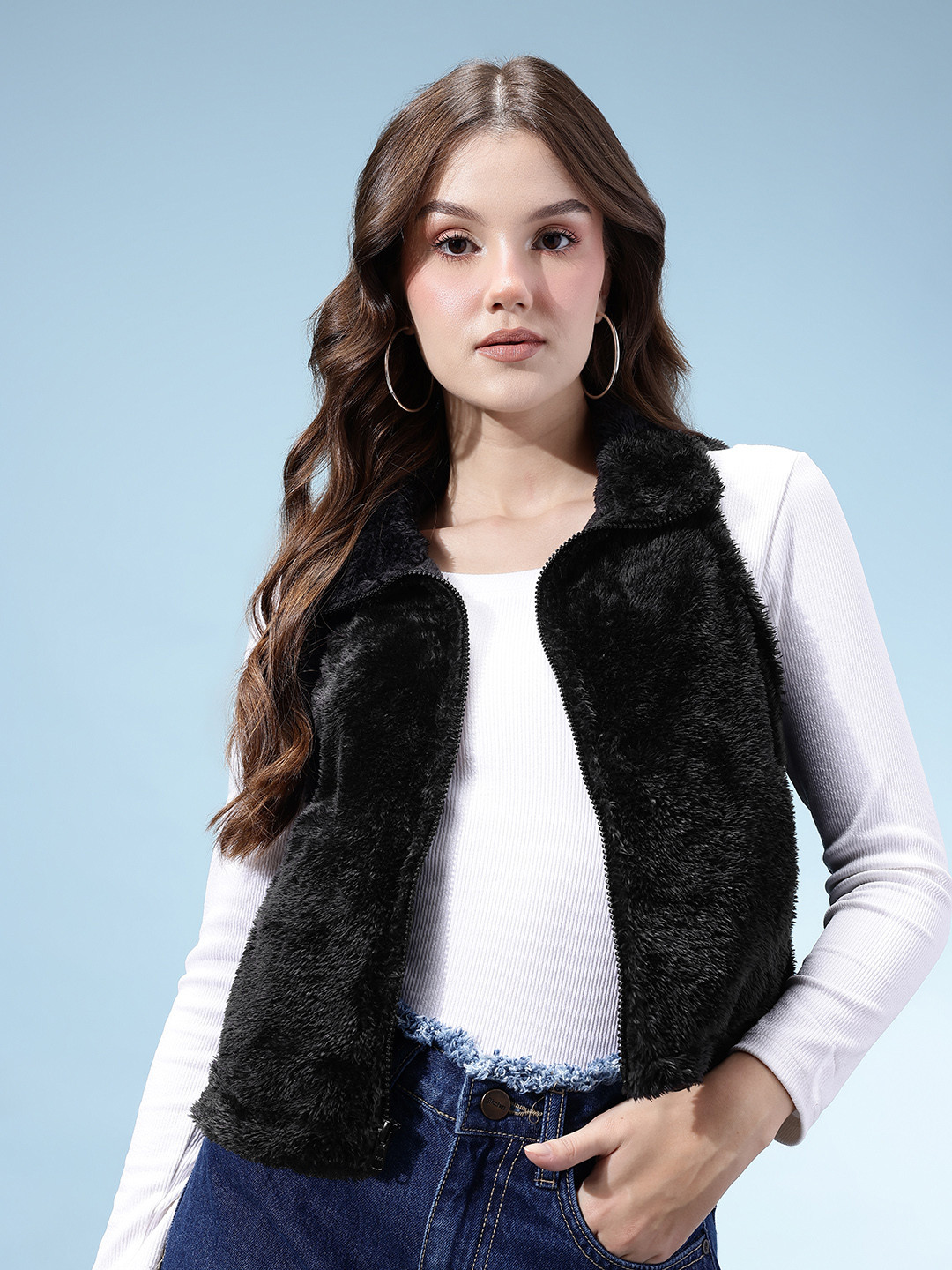 glitchez Faux Fur Crop Jacket