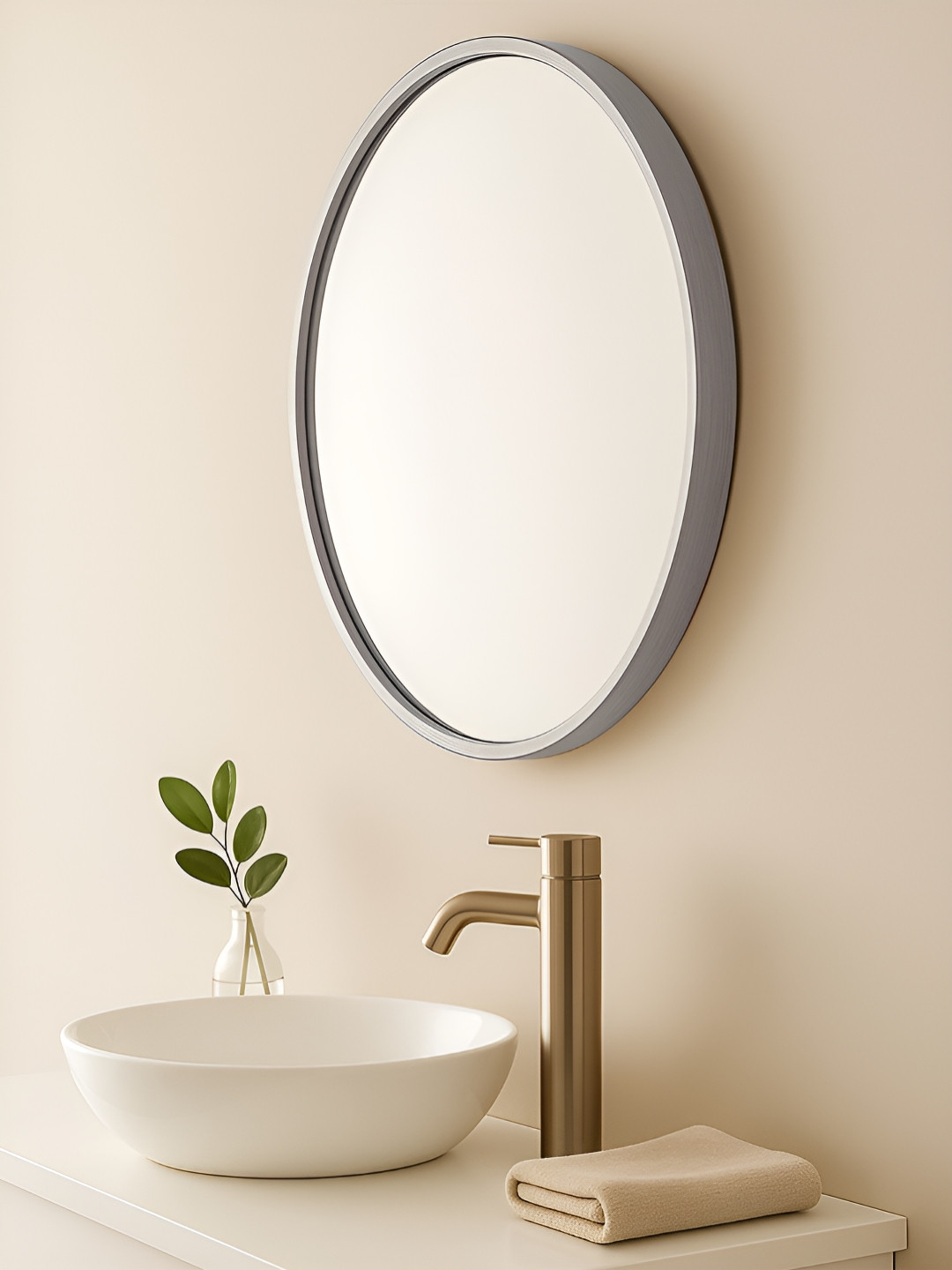 Art Street Silver Toned Round Shaped Glass Wall Mirror