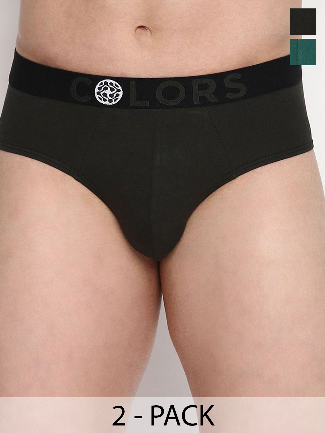 COLORS by Rupa Frontline Pack of 2 Brand Logo Mid-Rise Basic Briefs Colors107--Olv(1)-T(1)