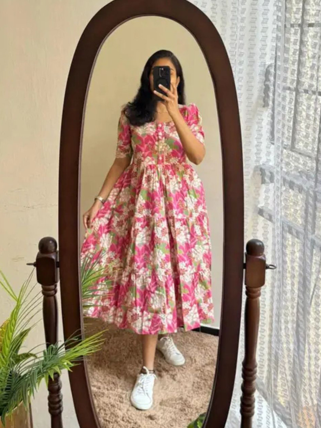VYKOO Women Floral Printed Anarkali Dress