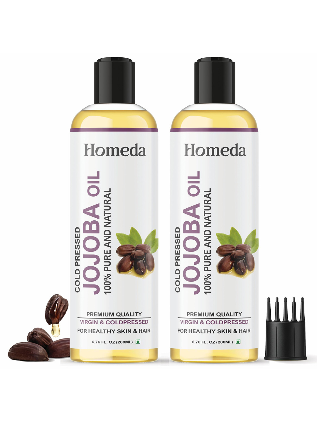Homeda Set Of 2 Cold Pressed Jojoba Oil For Hair Growth & Face Glow - 200 ml Each