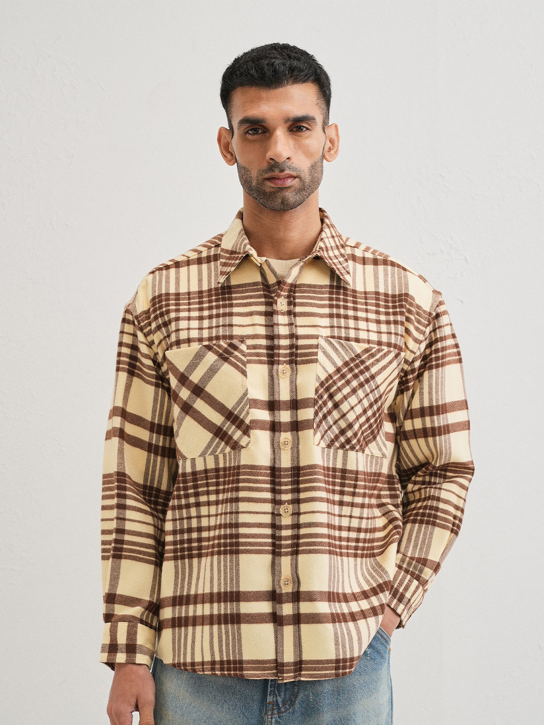 Banana Club Men Checked Open Front Shacket