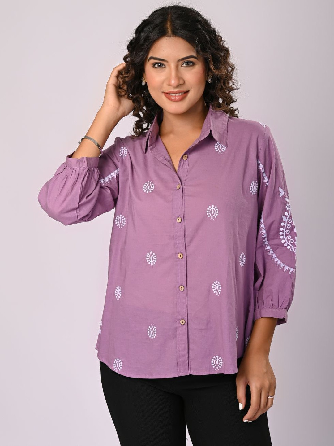 Zolo Label Women Embroidered Cotton Shirt Style Top