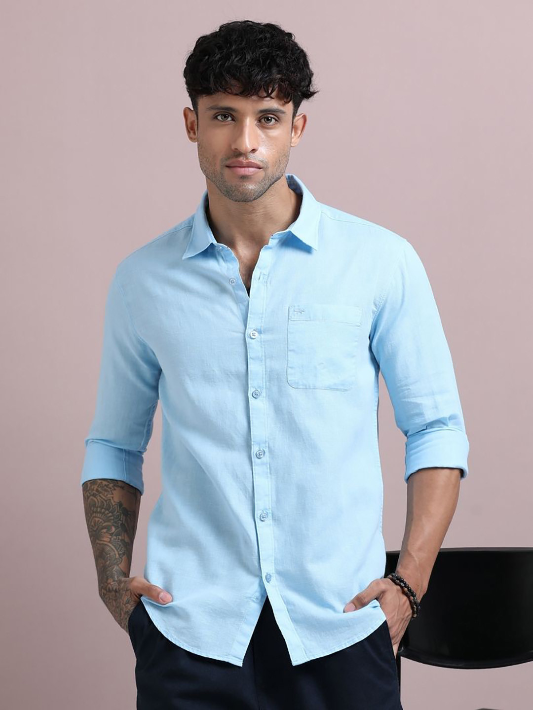 RIGS AND RAGS Spread Collar Classic Regular Fit Cotton Linen Casual Shirt