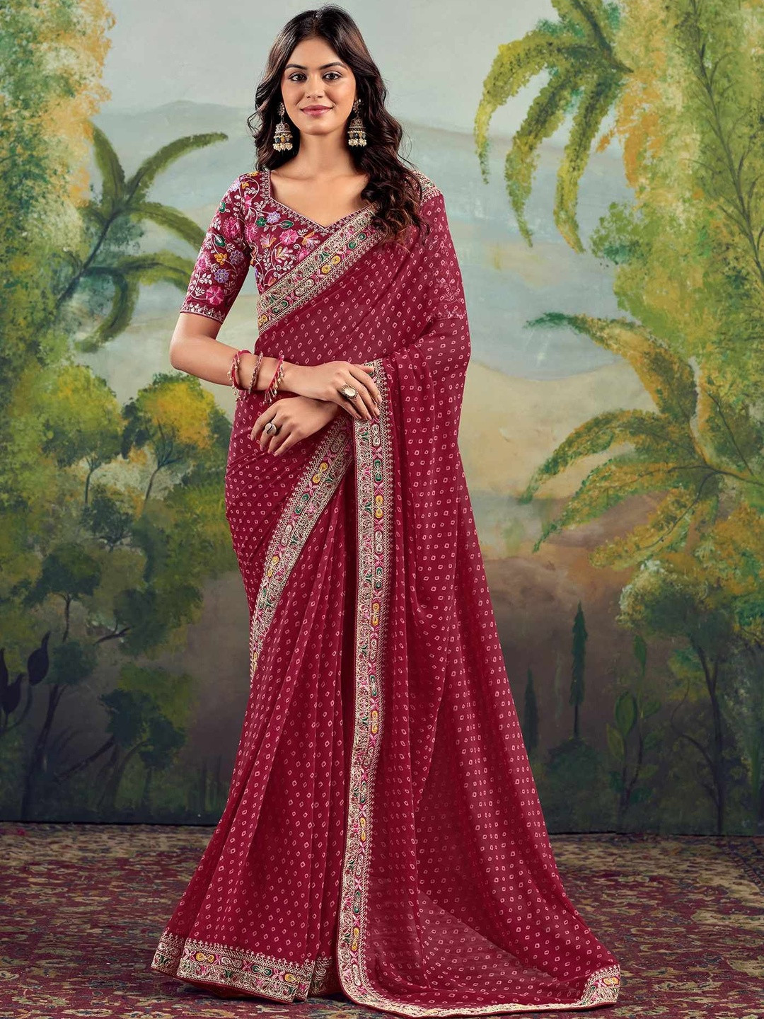 Chandanicollection Bandhani Embroidered Heavy Work Saree