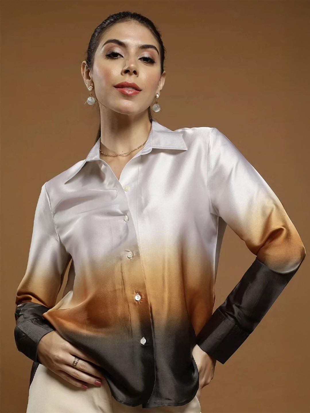 ANN SPRINGS Ombre Dyed Spread Collar Long Sleeves Comfort Shirt