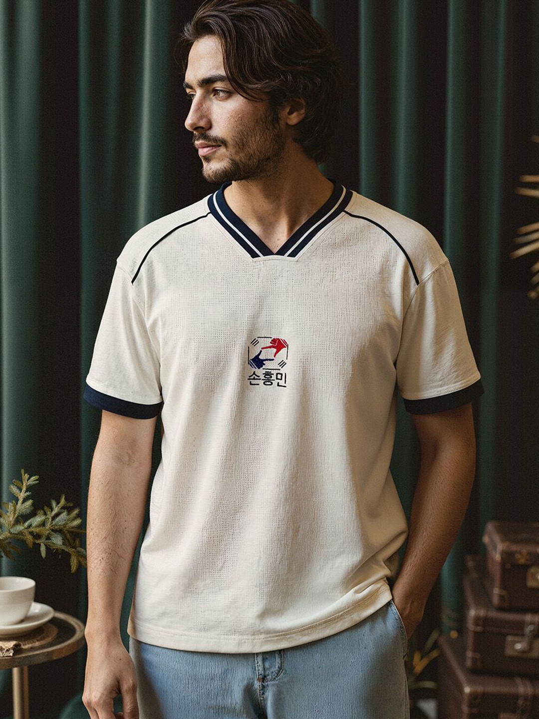 Shop Football Son 7 Embroidered V-Neck Relaxed Fit T-Shirt