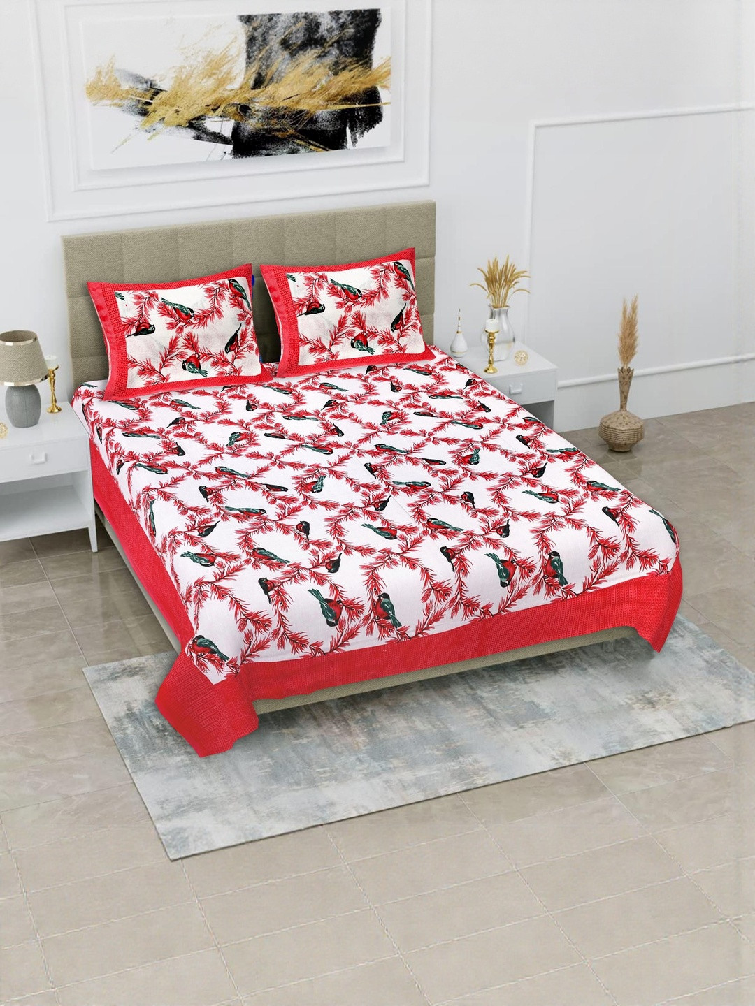 Dhawariya's Red Cotton 180 TC Double Bedsheet