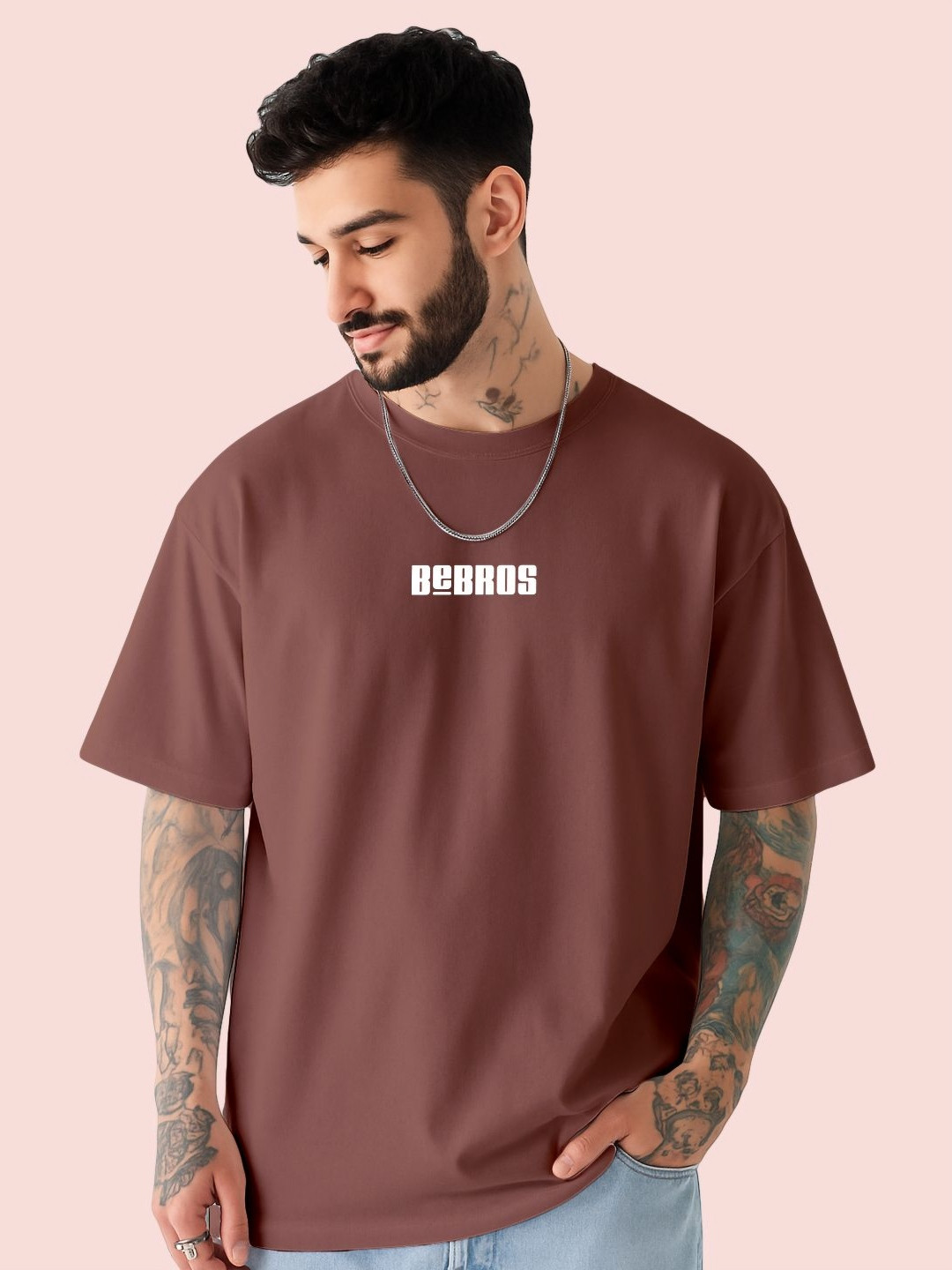 BLISSINK Typography Printed Drop-Shoulder Sleeves Oversized Cotton T-shirt