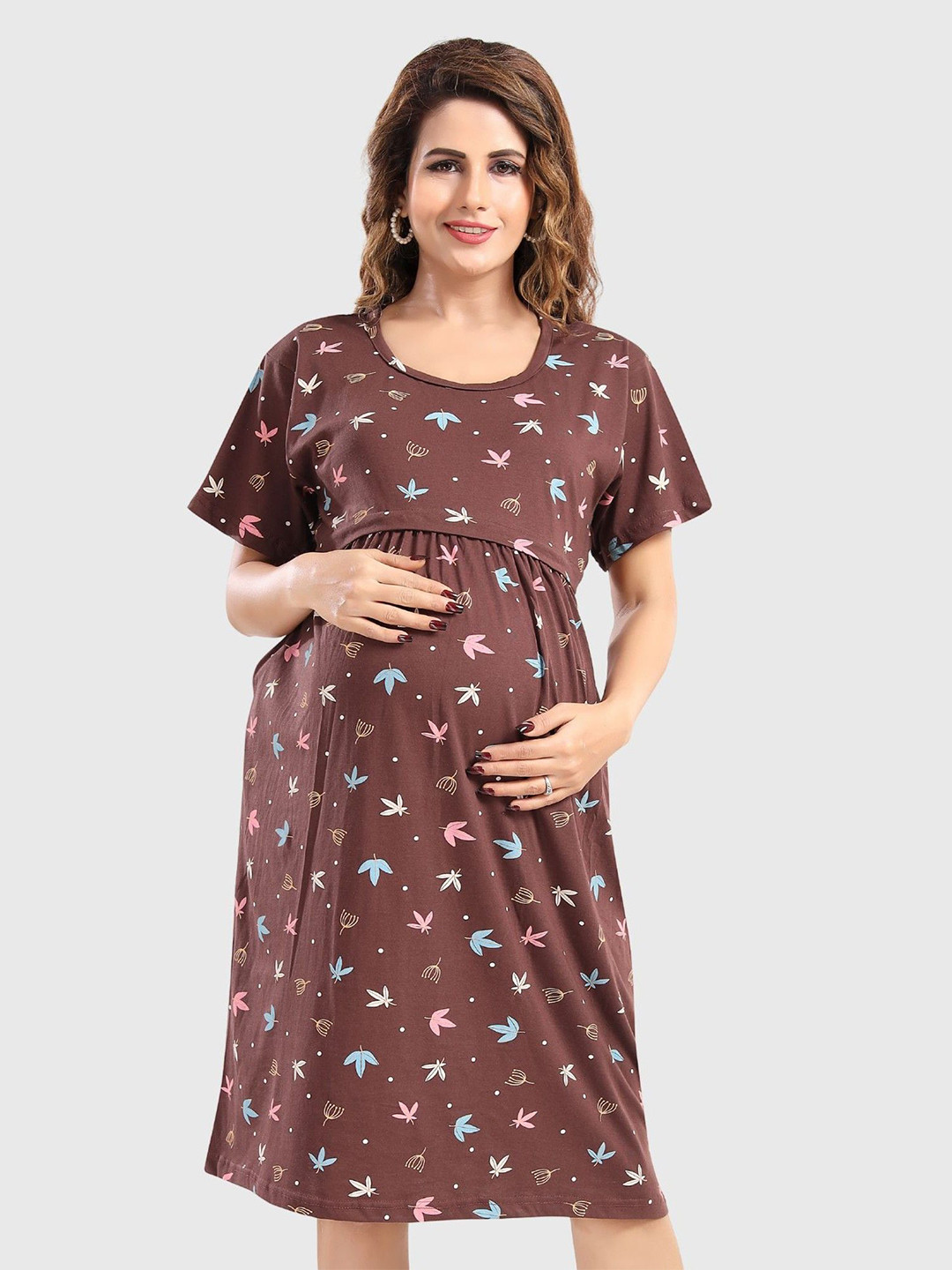 Fabme Women Pre and Post Pregnancy Pure Cotton Maternity Nightdress
