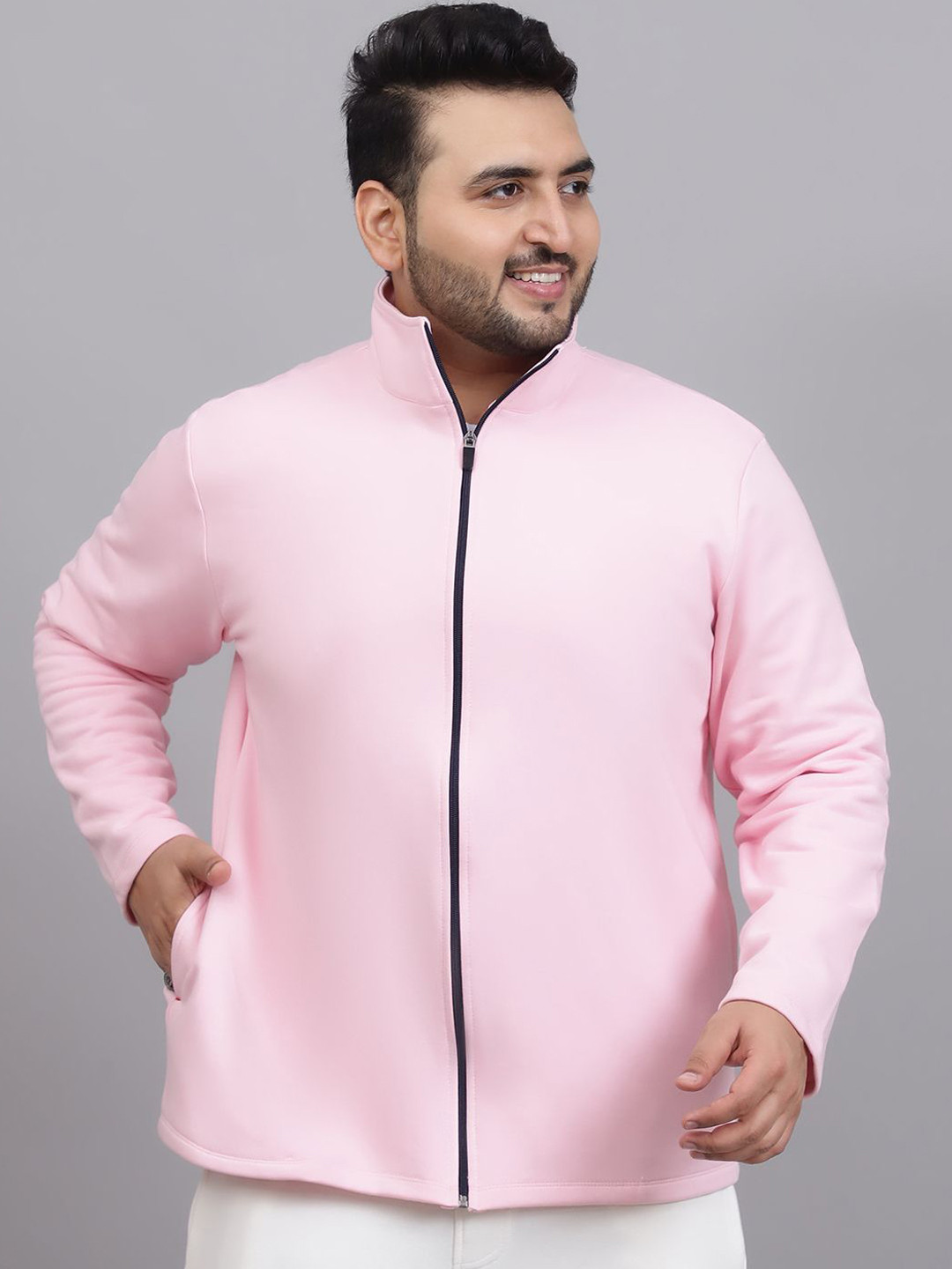 A AND K Men Plus Size Mock Collar Solid Lightweight Open Front Jacket