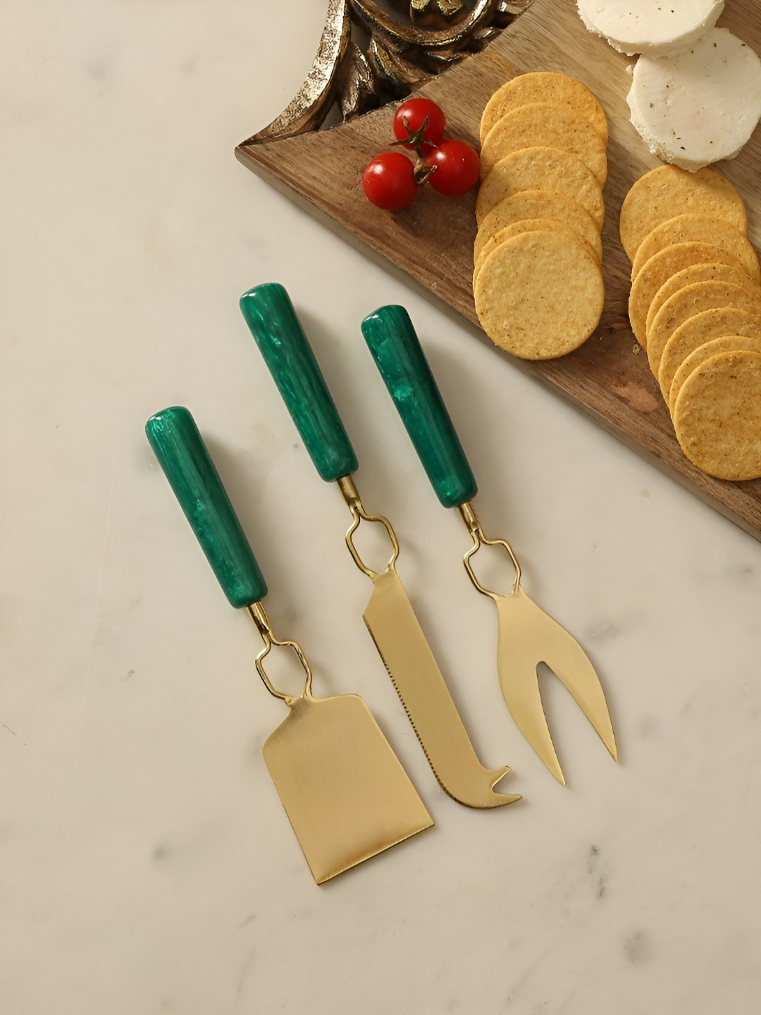 Revive Home Green  & Gold-Toned 3 Pcs Steel Cutlery Set