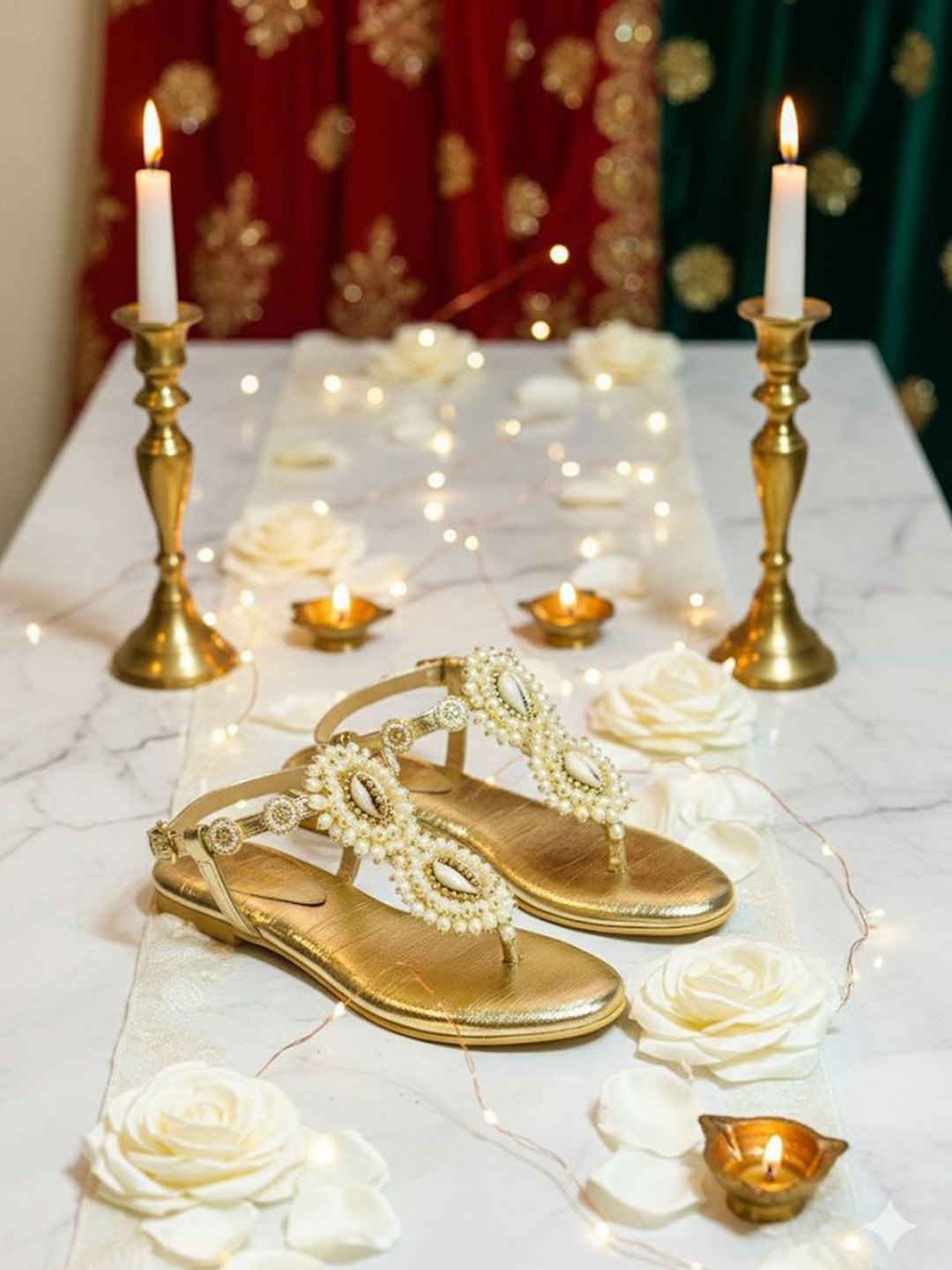 Insolito22 TwinShell Women Ethnic Embellishment Open Toe Flats