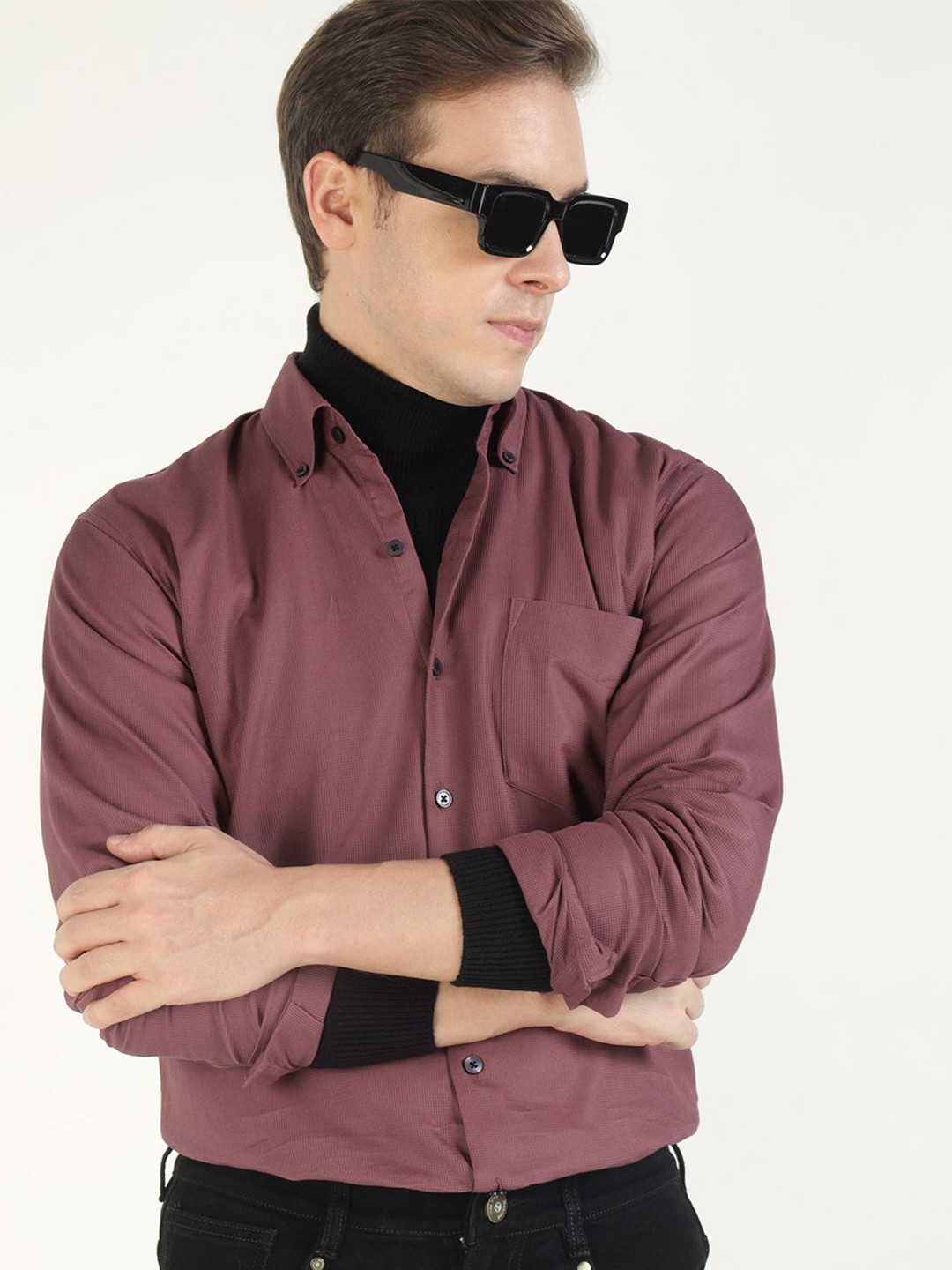 Hancock Men Popcorn Solid Pure Cotton Slim Fit Casual Shirt