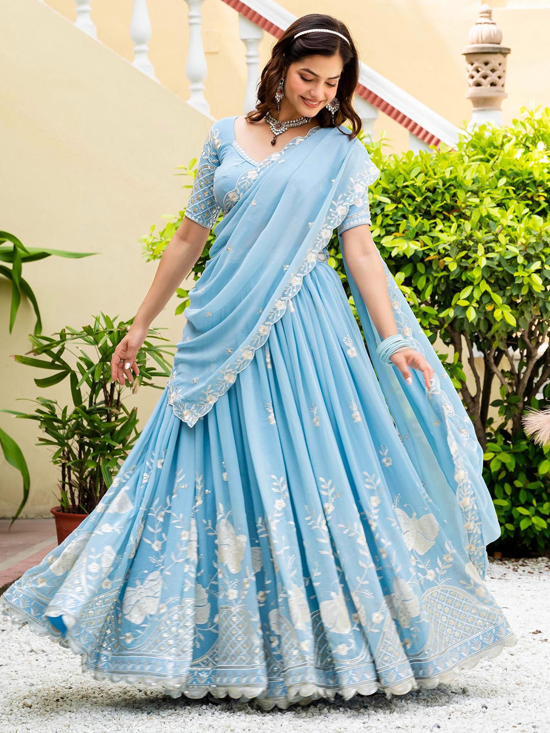 DREAM EXPORTER Embroidered Semi-Stitched Lehenga & Unstitched Blouse With Dupatta