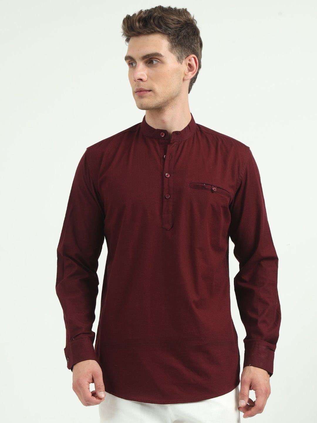 VROJASS Men Solid Daily Linen Straight Kurta