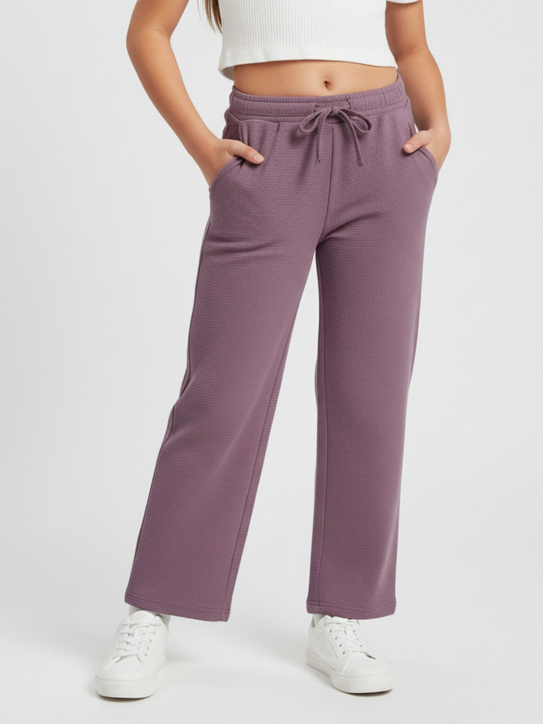 Alan Jones Girls Stretchable Waffle Straight Pants