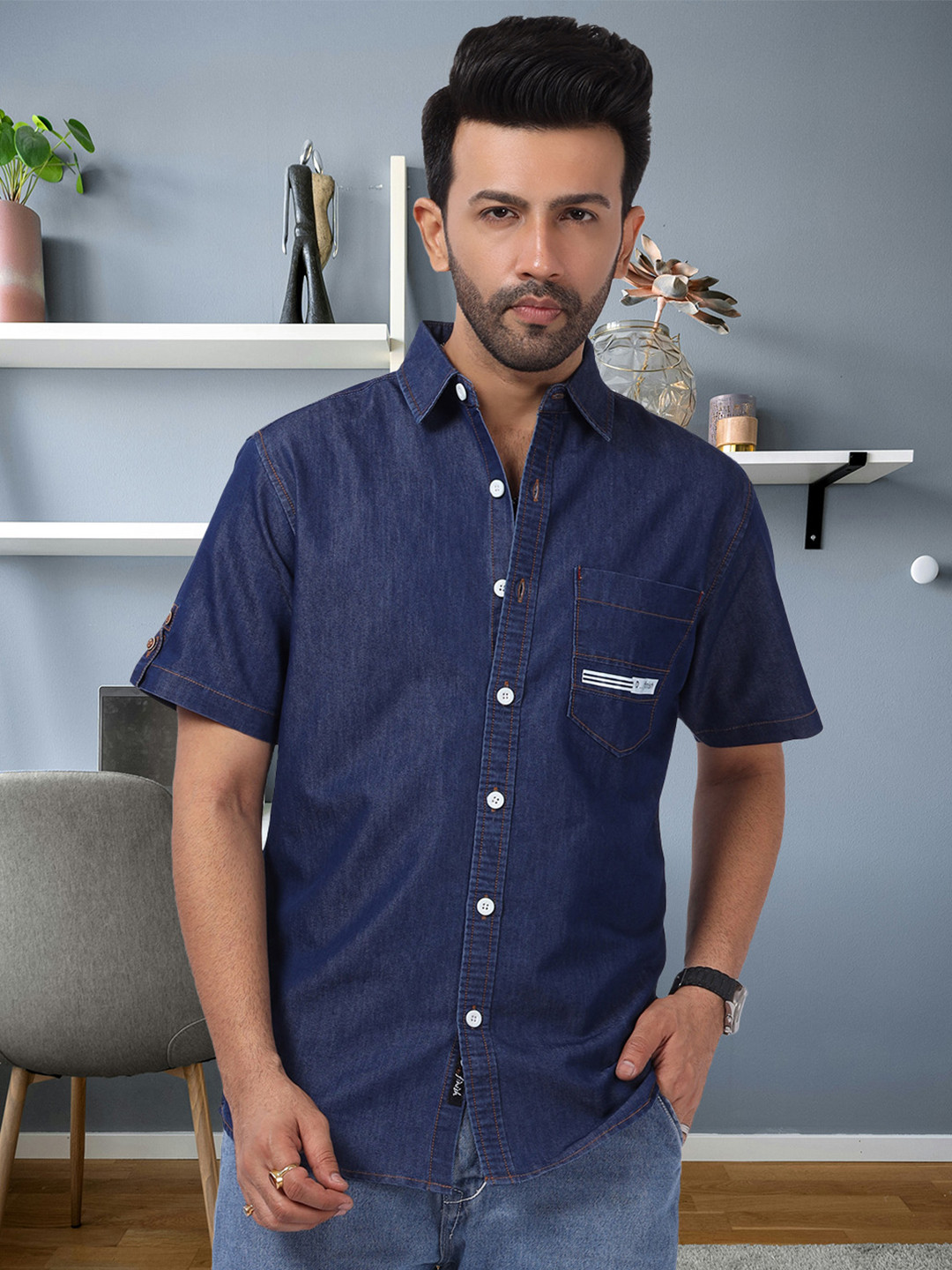 D Finish Smart Denim Half Sleeve Casual Shirt