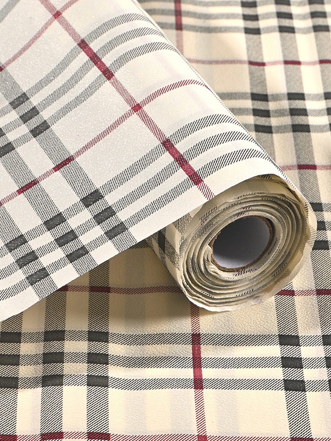 Kuber Industries Cream-Coloured & Black Checked Shelf Liner Organiser