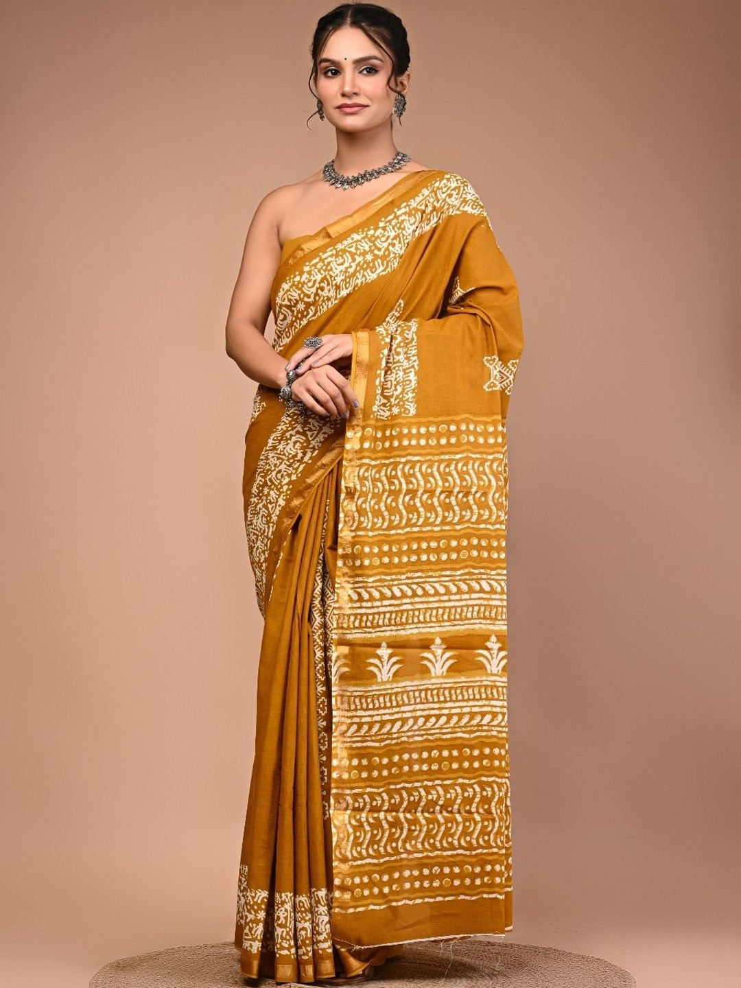 Moda Rapido Batik Zari Pure Cotton Ikat Saree