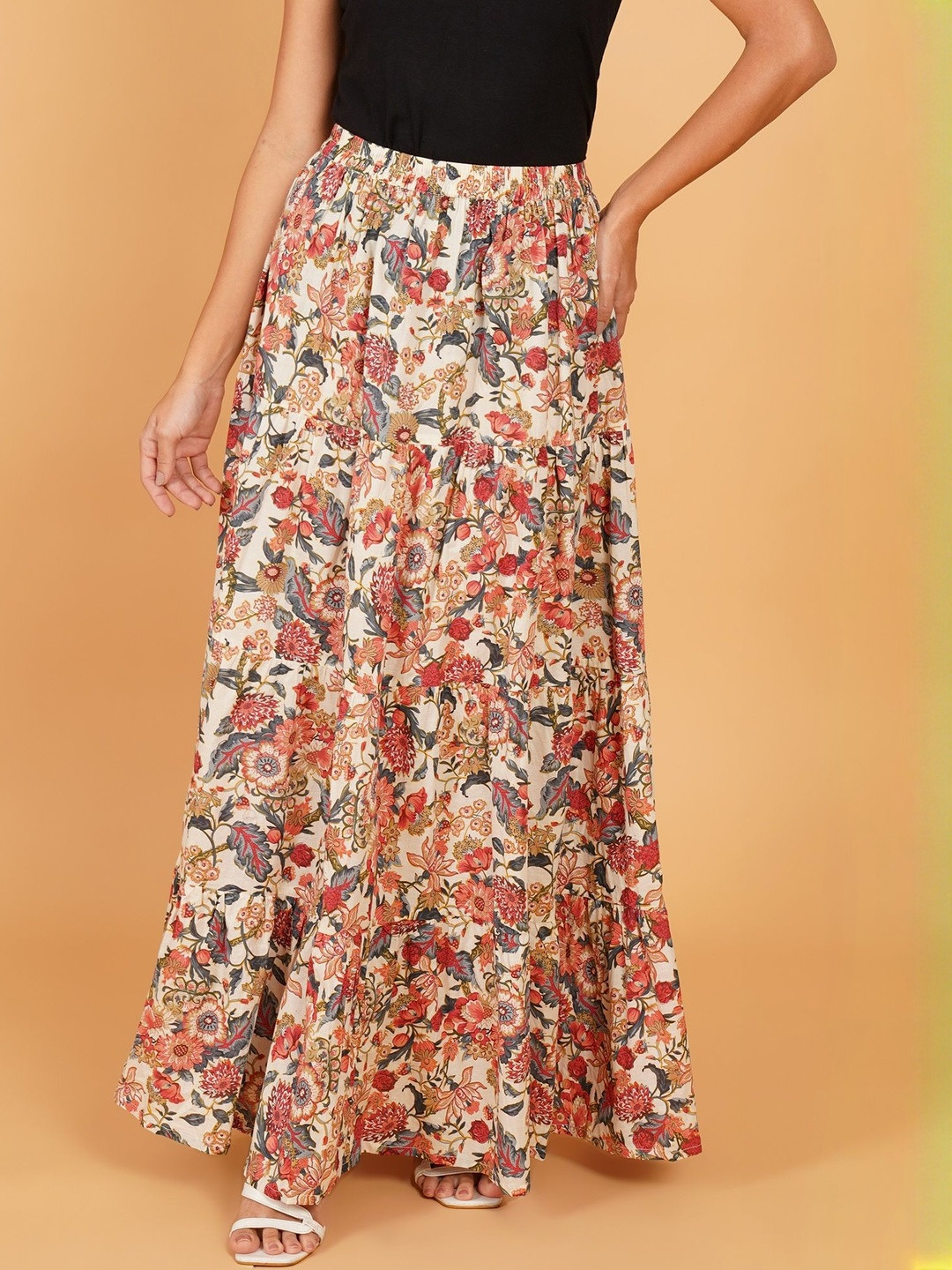 Ethic Glance Women Ethnic Motifs Printed Tiered Maxi Skirt