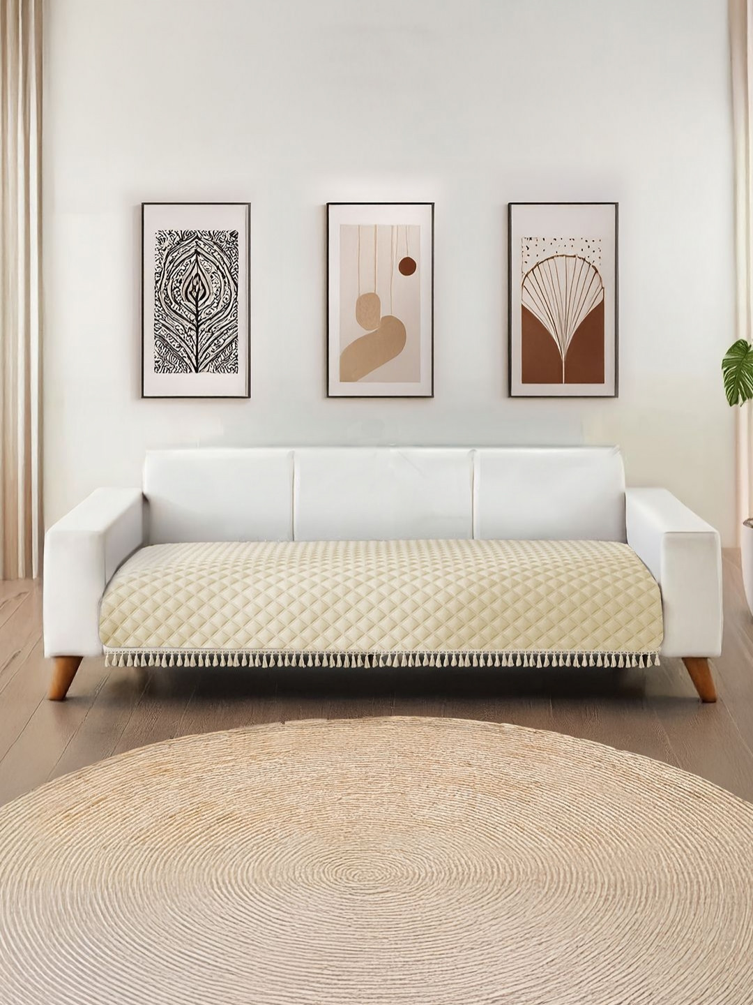 URBAN SPACE Beige Quilted Microfiber 1 Seater  Sofa Cover