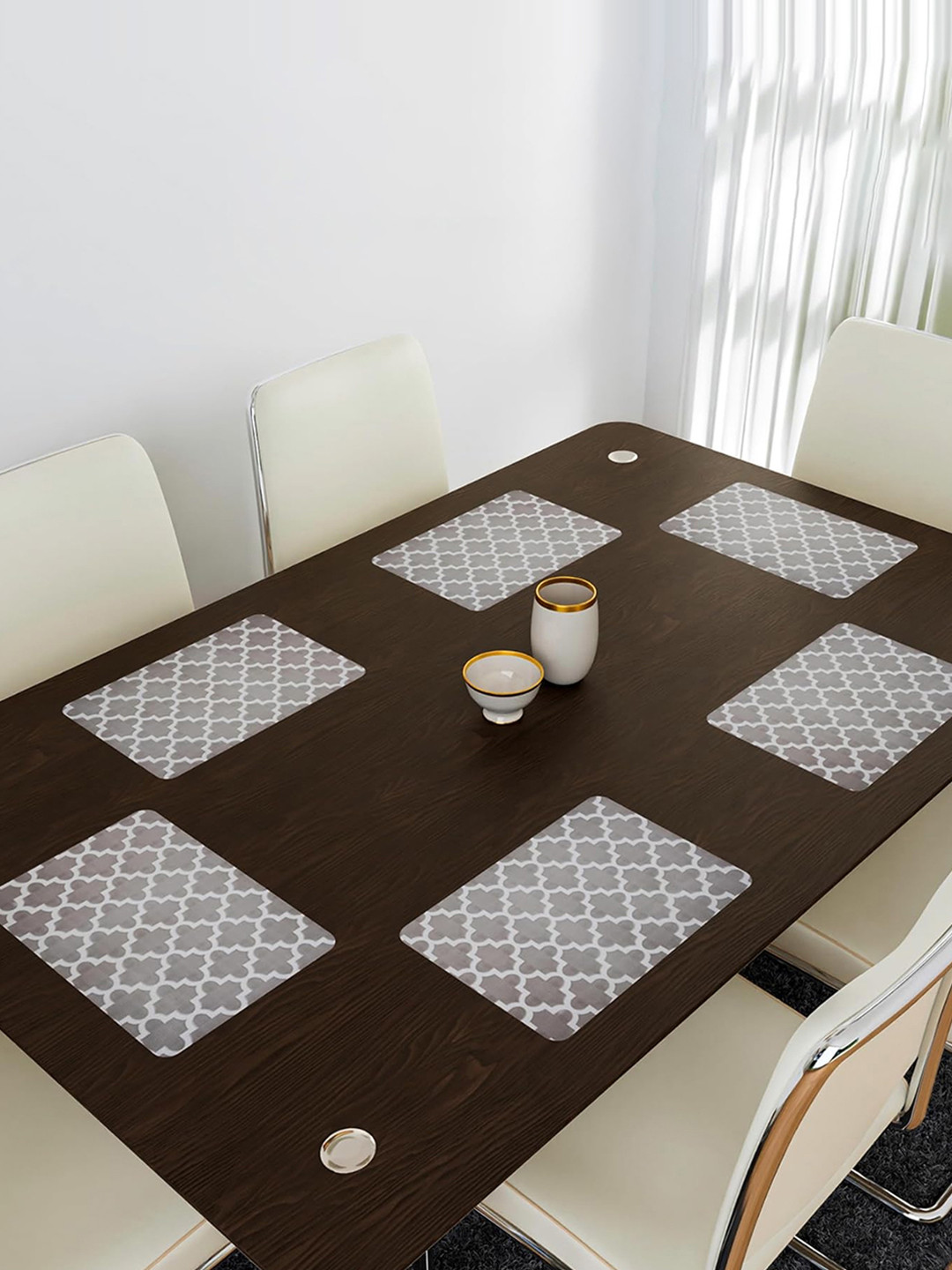 Kuber Industries Grey & White 6 Pieces Hexagon-Design Rectangle Shaped Table Placemats