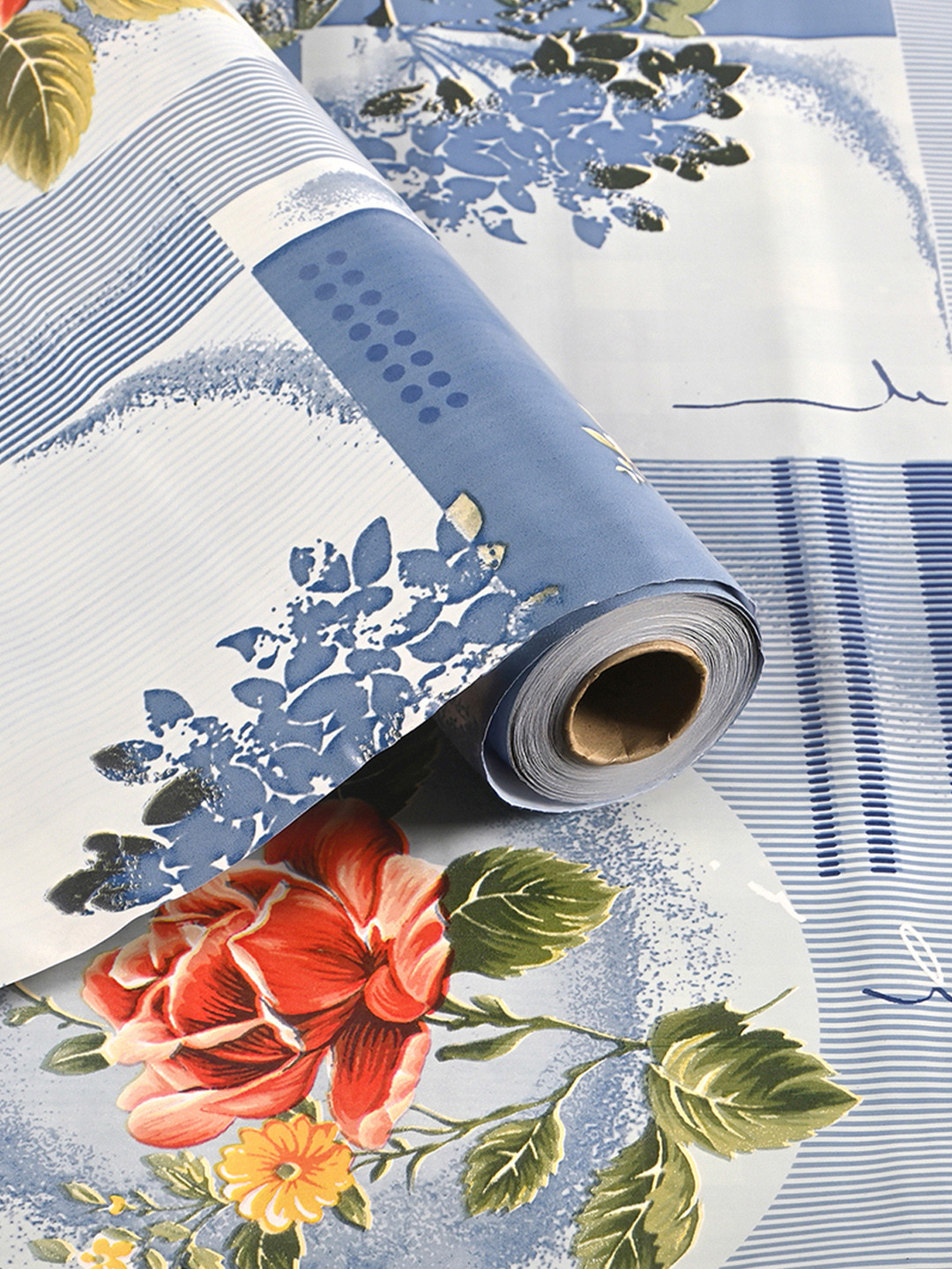 Kuber Industries Blue & White Flower Check Printed Shelf Liner Organiser