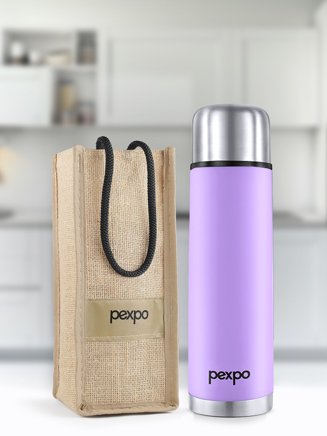 Pexpo Flamingo Purple Solid Stainless Steel Double Wall Vacuum Flask - 1L